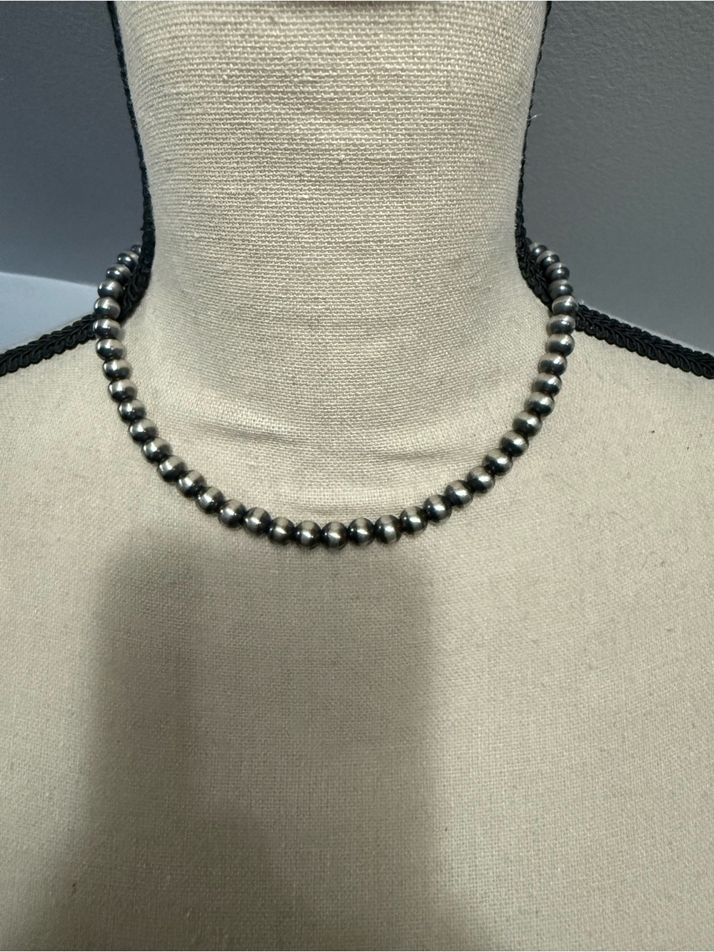 Sterling Silver Navajo Beaded Necklace - Sterling Silver 7MM NEW 16inch